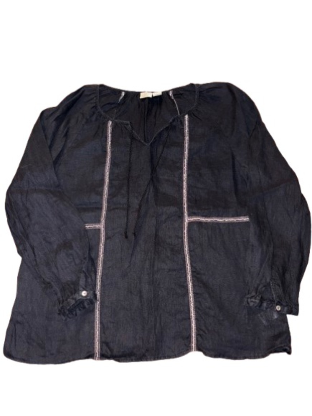 St Tropez black linen embroidered tunic top size XL